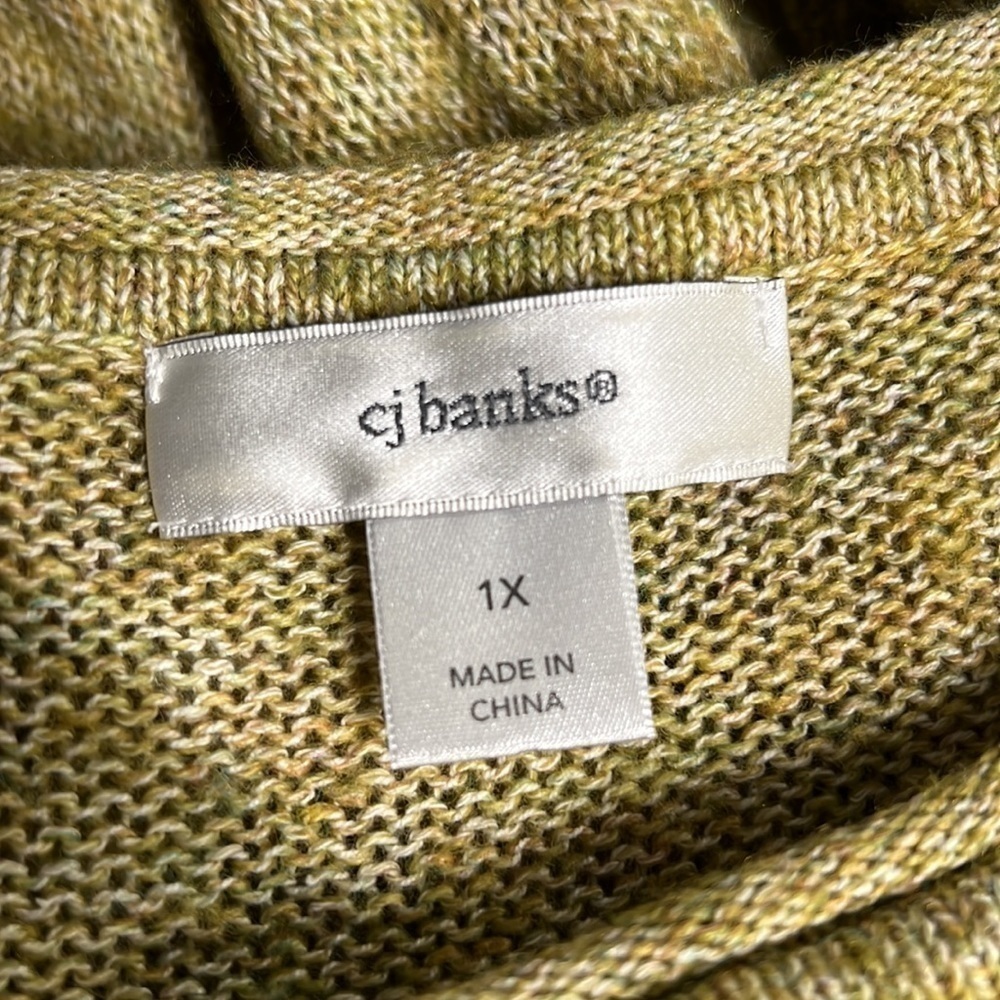 CJ BANKS 1X MUSTARD GREEN LONG SLEEVED KNIT SWEATER - Picture 5 of 6